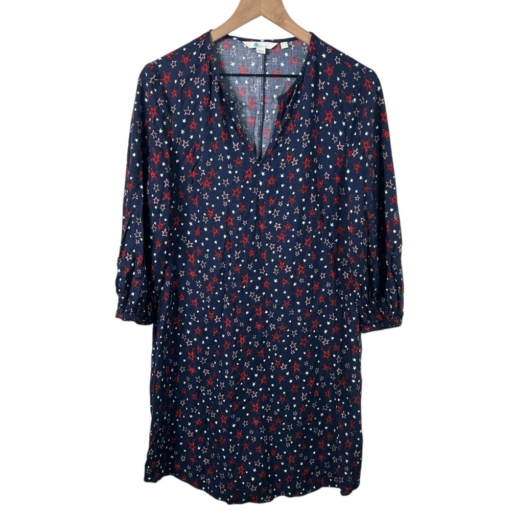 Boden Women 8 Blue Star Pattern Puff Half Sleeve‎ Shift Dress 4th Of July